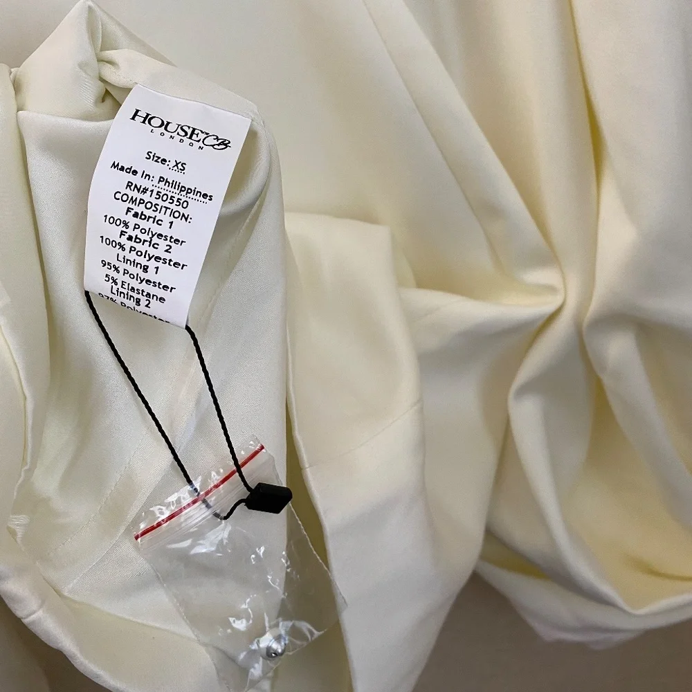 HOUSE OF CB 'Carlyn' Ivory Satin Balloon Sleeve Mini Dress/Size XS‎ NWOT - Picture 11 of 15